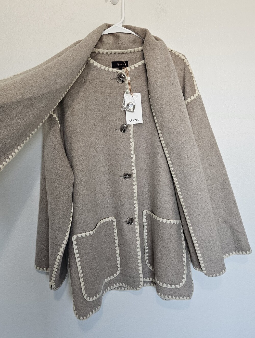 NWT Quince | Double-Faced Merino Wool Scarf Coat Oat Women Medium Elegant Chic - Picture 5 of 9